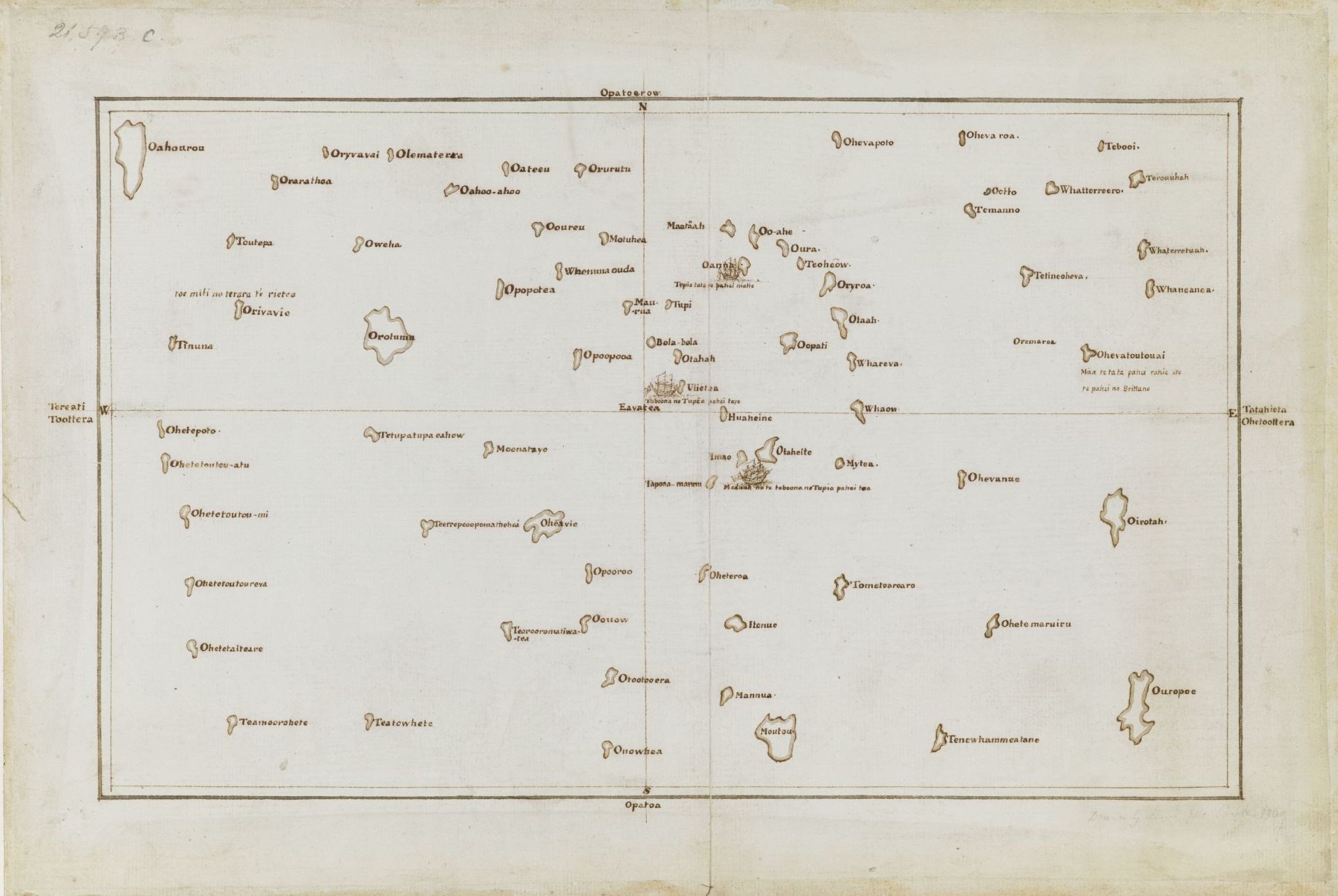Add MS 21593 C Copy Chart of the Society Islands by Cook after Tupaia